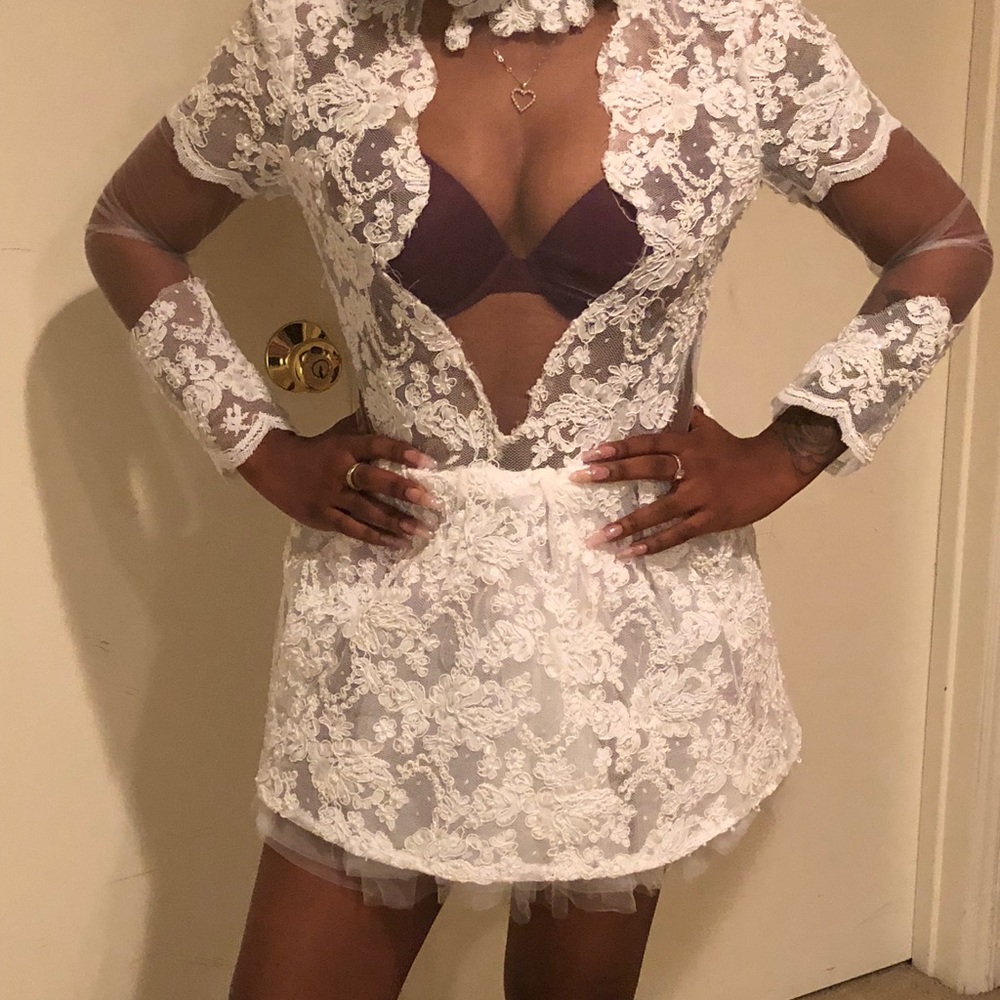 White Lace Mini Beaded Dress